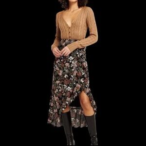 ABERCROMBIE MIDI WRAP WOMEN'S SKIRT SIZE SMALL HIGH LOW FLORAL BLACK